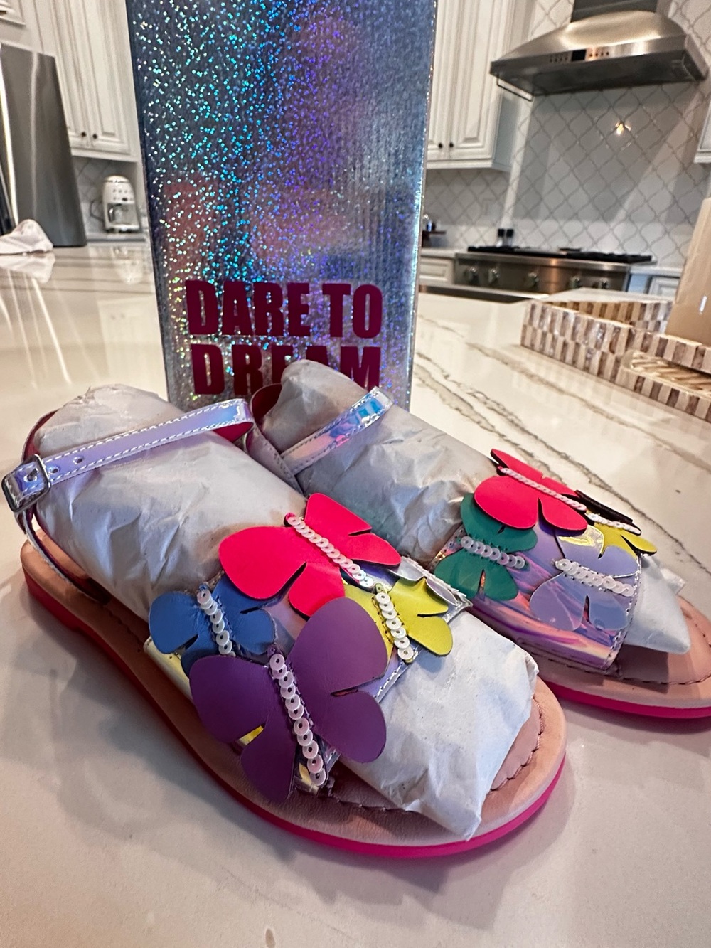 Billieblush Pink Multi-Color Butterfly Sequin Sandals